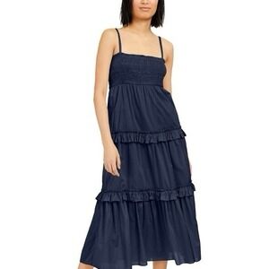 INC International Concepts XL Navy Tiered Smocked Maxi Dress Boho Resort Cottage